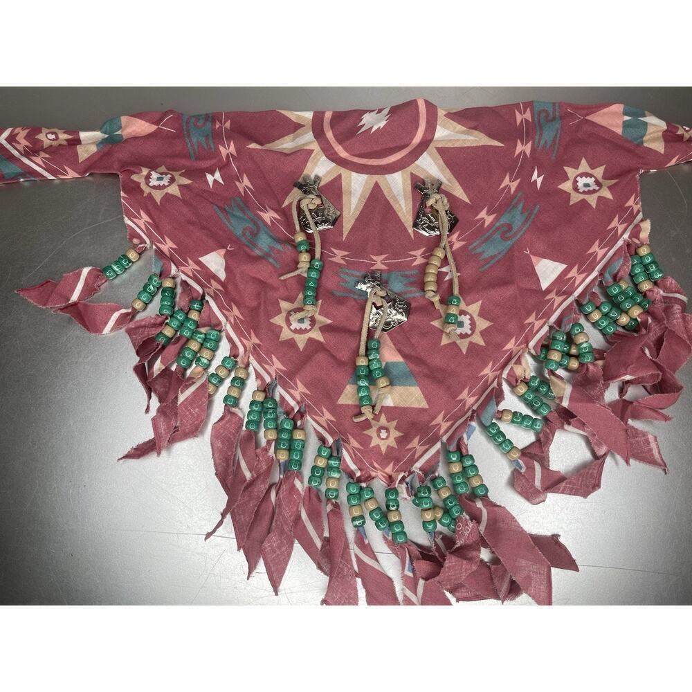 Vintage Concho Fringed Beaded Scarf Bandana Neck Wrap SouthWestern Green